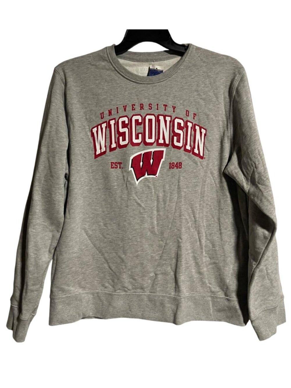 University Of Wisconsin Crewneck Sweatshirt Mens L Box Seat Gray Collegiate